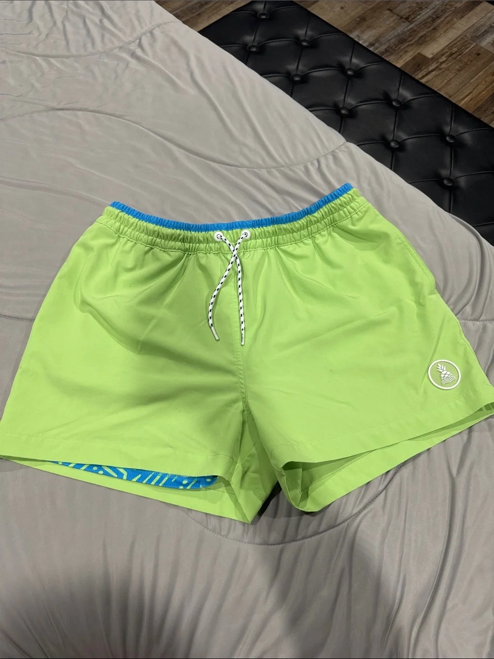 Men's Chubbies 4” Bright Lime Green Swim Trunks with Contrast Blue Waistband